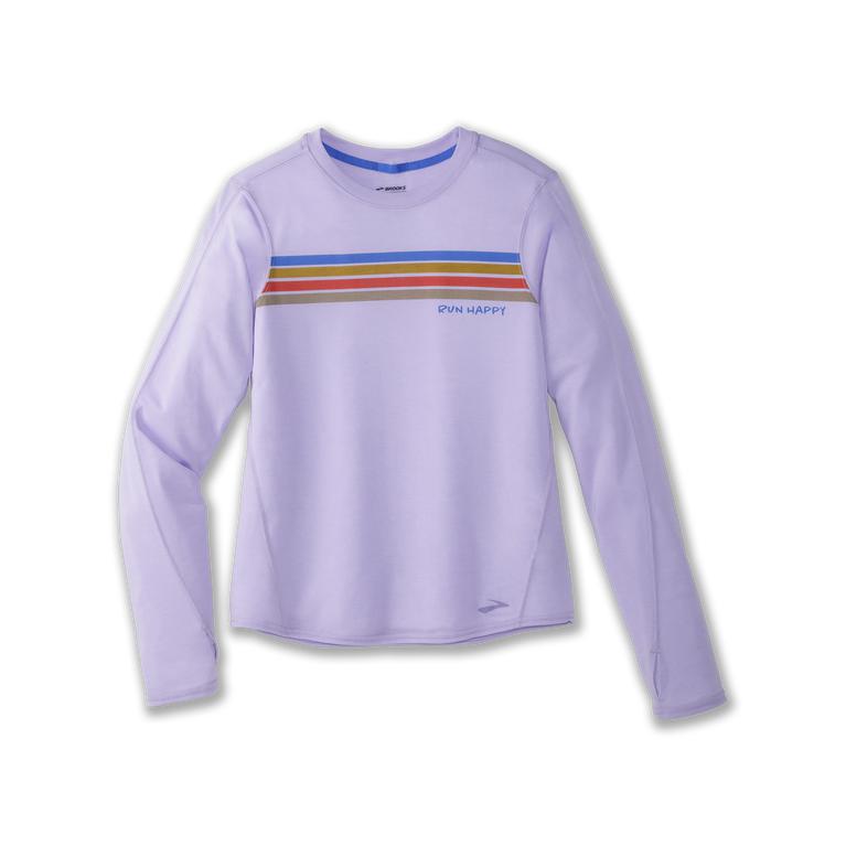 Brooks Distance Graphic Women's Long Sleeve Running Shirt - Heather Violet Dash/Stripe/grey (62839-P